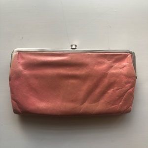 Hobo salmon double frame clutch wallet